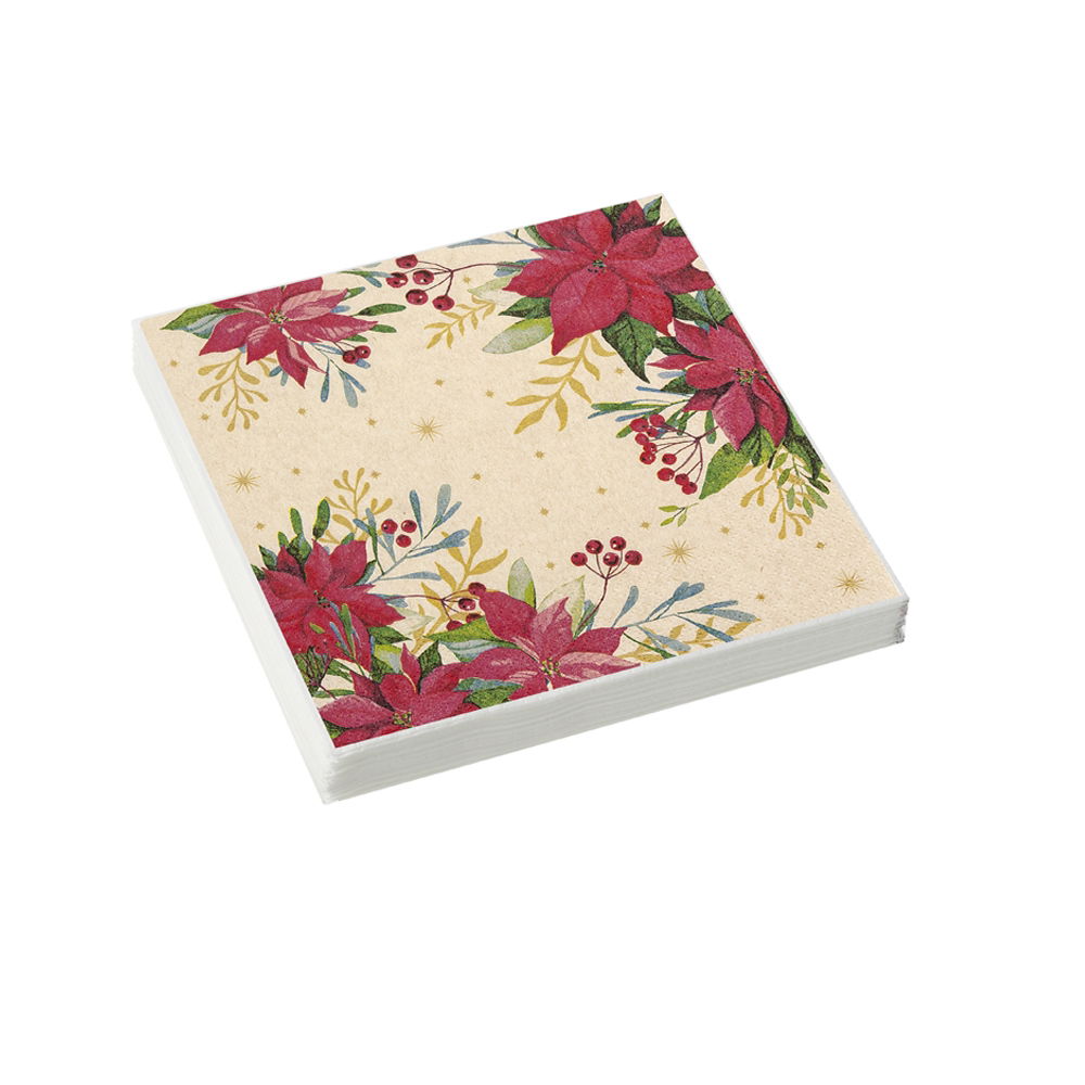 TRADITIONAL POINSETTIA PAPER NAPKINS 33 X 33CM