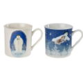 THE SNOWMAN™ DARK BLUE SET OF 2 MUGS WITH GIFT BOX, PORCELAIN, THE SNOWMAN, RAYMOND BRIGGS, GIFT, GIFTING, LICENSED RANGE, EDDINGTONS