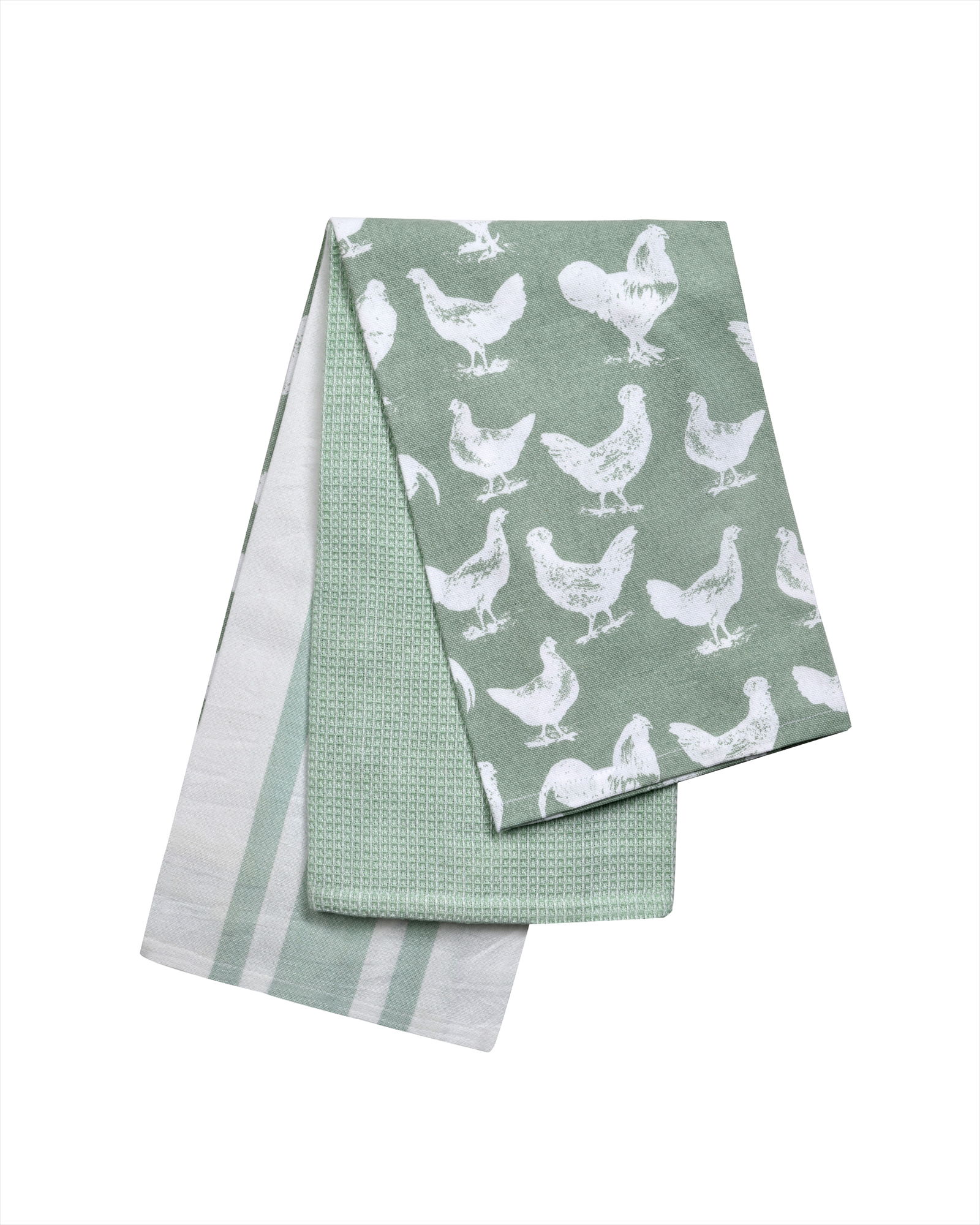 THE PANTRY HEN & COCKEREL SAGE GREEN TEA TOWELS