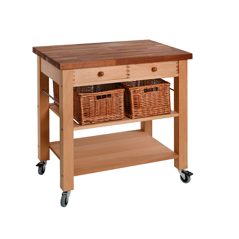 #CHERRY WALNUT BLOCK TOP TROLLEY 2 DRAW