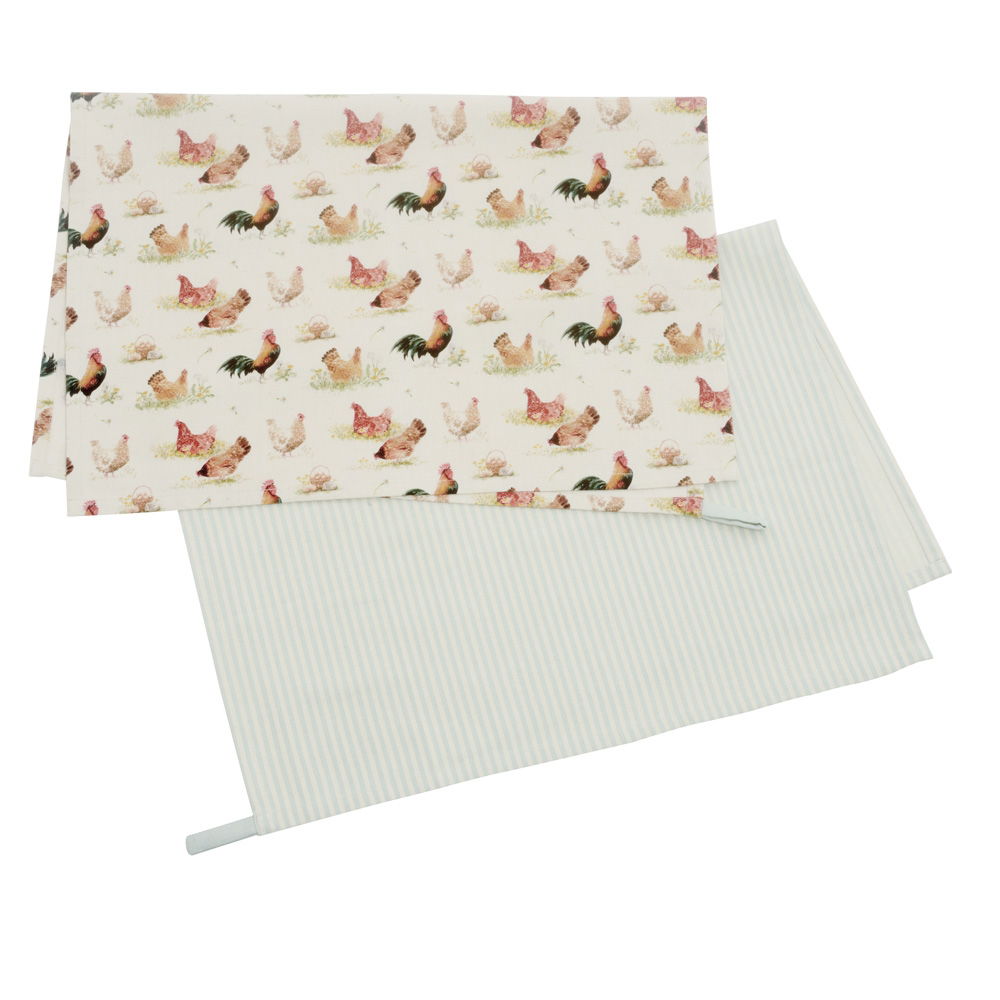 PECKING ORDER SET OF 2 COTTON TEA TOWELS 74 X 46CM