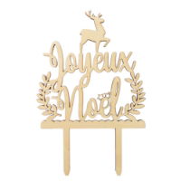 WOODEN JOYEUX NOEL CAKE DECORATION