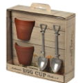 FLOWERPOT EGG CUPS, EGGS, BOILED, BREAKFAST, TERRACOTTA, SHOVELS, STAINLESS STEEL