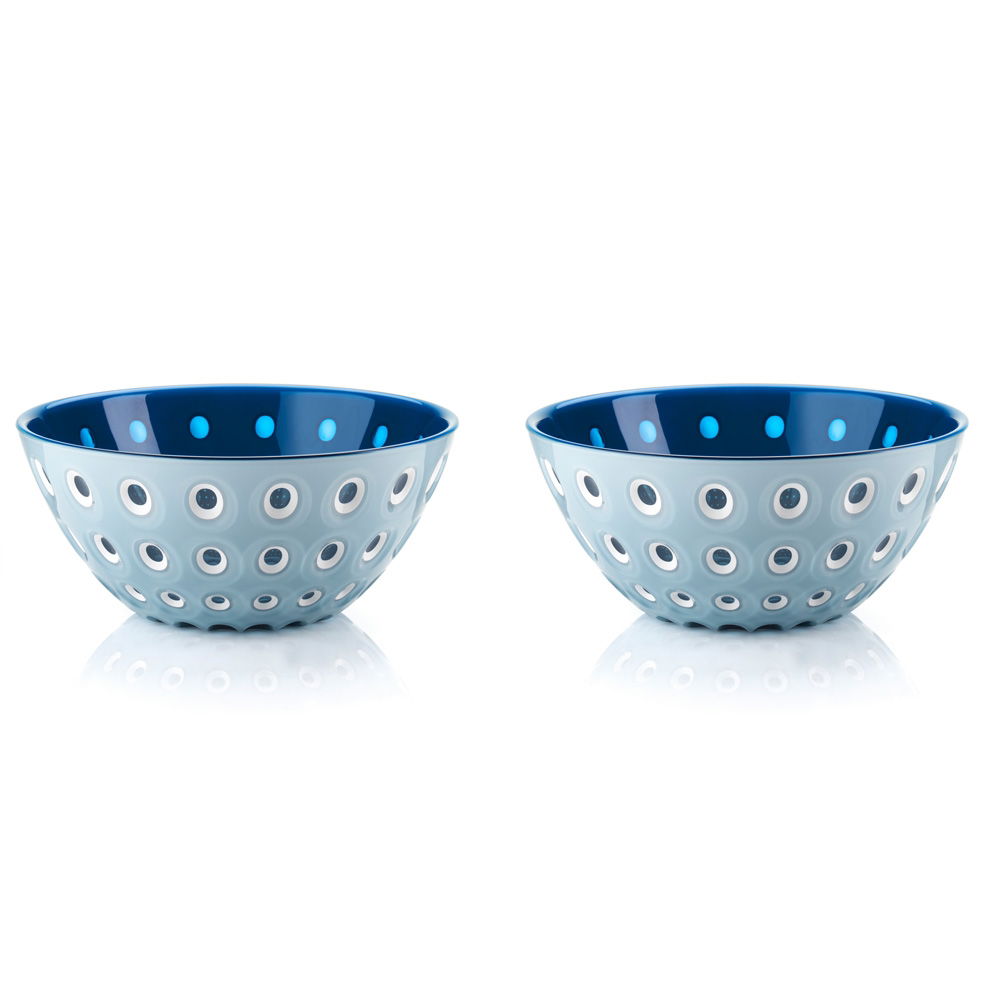 LE MURRINE SET OF 2 BOWLS, 12.5CM DIA, GUZZINI, HOME, DECOR, STYLISH, GLASSMAKING, BOWL, HOMEWARE, KITCHEN, BPA FREE, BUY ONLINE, TRADE, COOKSHOP, WHITE AND LIGHT BLUE