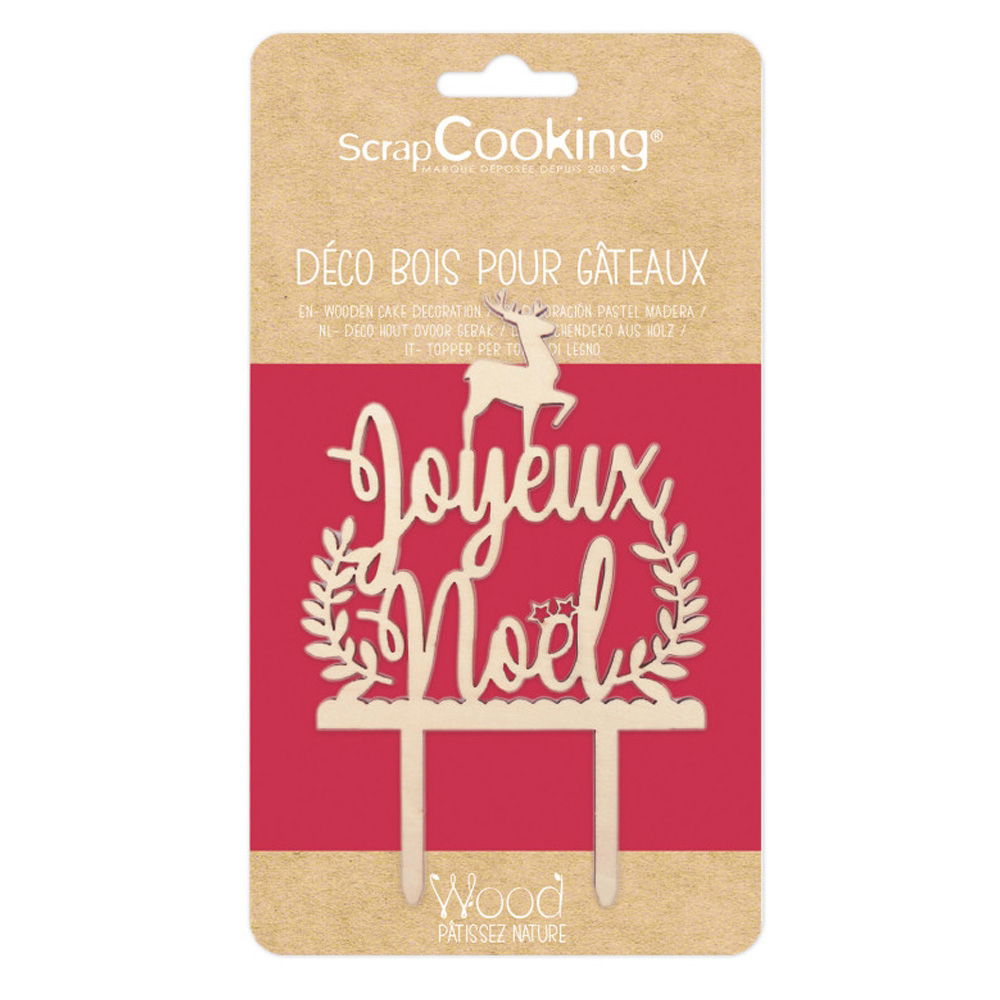 WOODEN JOYEUX NOEL CAKE DECORATION