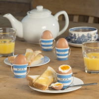 MILL HOUSE BLUE & WHITE EGG CUP PAILS, EGGS, BOILED EGGS, BREAKFAST, KITCHEN