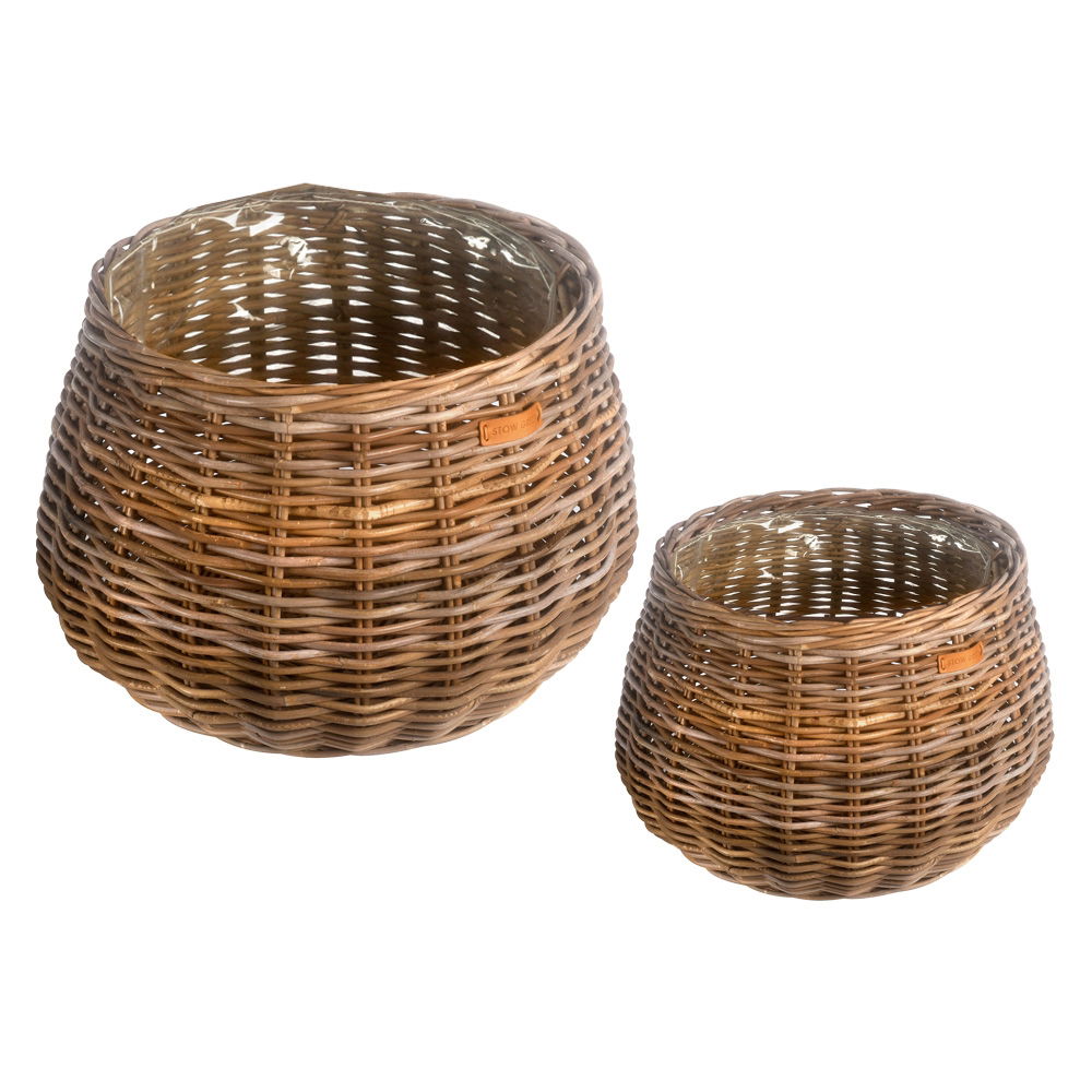 WICKER LARGE & MEDIUM ROUND PLANT BASKETS 49CM SET OF 2