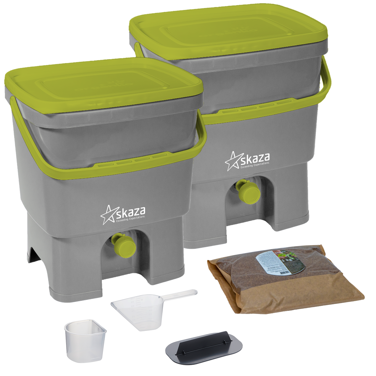 BOKASHI ORANGKO 1 SET 2 GREY & LIGHT GREEN COMPOSTER & BRAN