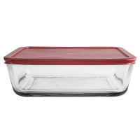 RECTANGLE GLASS RED LIDDED FOOD STORAGE 1.4L