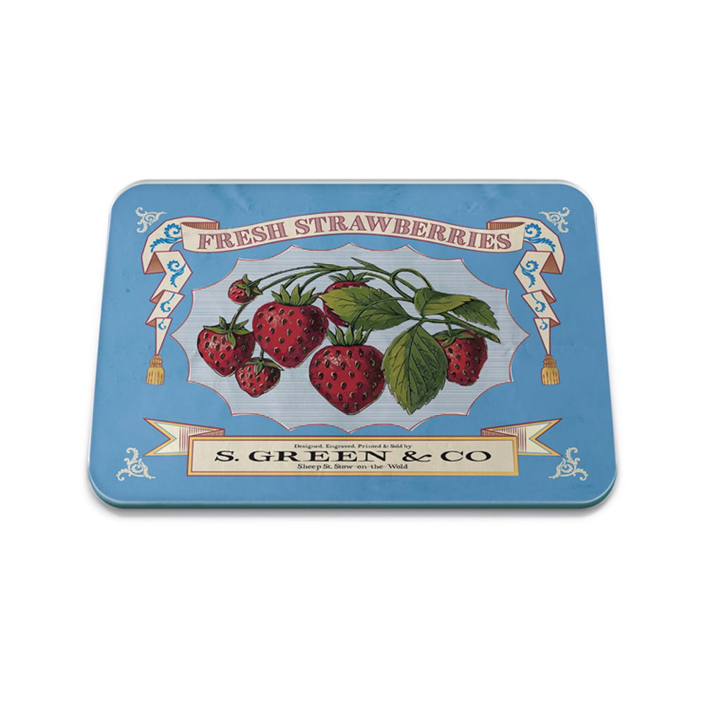 VINTAGE STRAWBERRIES 40 X 30CM MEDIUM GLASS WORKTOP PROTECTOR