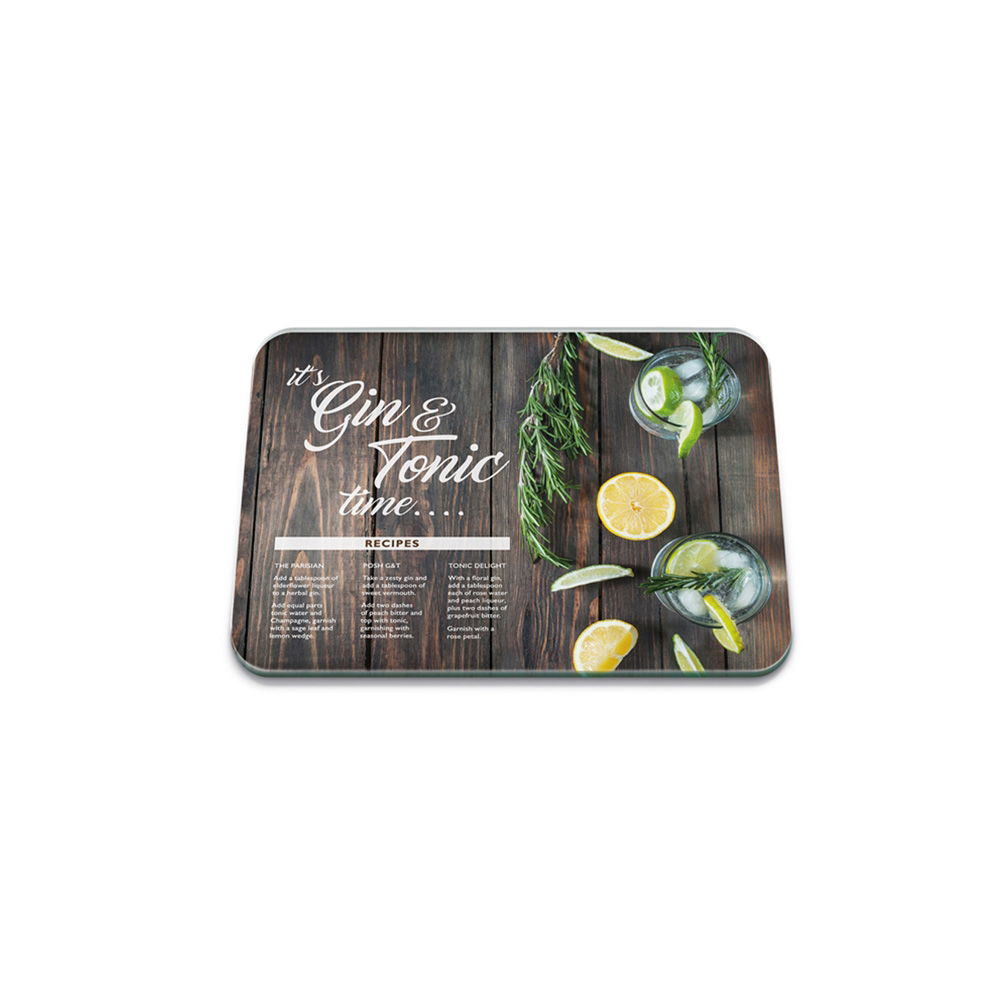 GIN & TONIC MIXER 30 X 22CM SMALL GLASS WORKTOP PROTECTOR