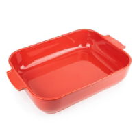 RED RECTANGULAR CERAMIC ROASTER, 40CM